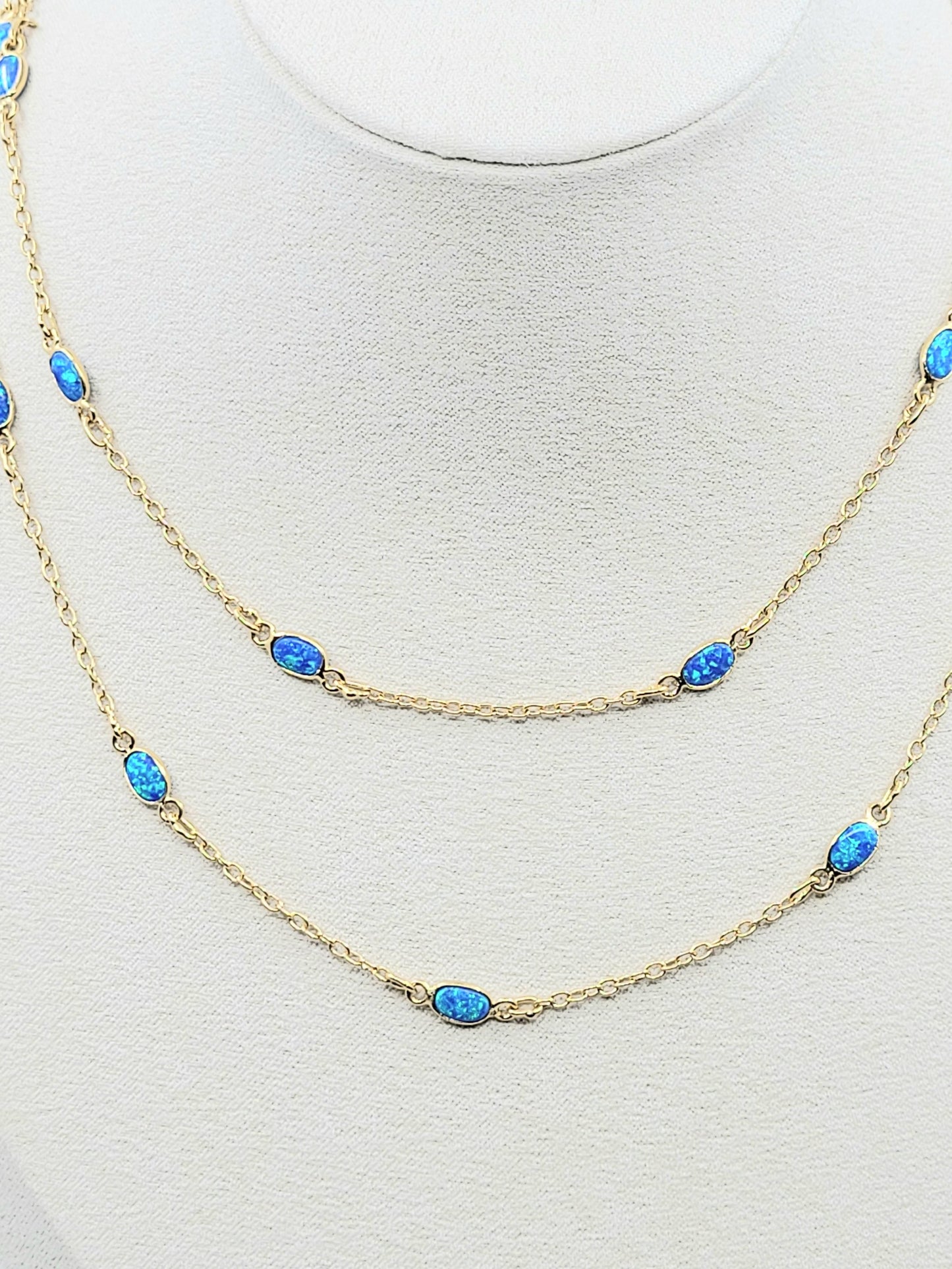 Charming Long Blue Opal Oval Necklace