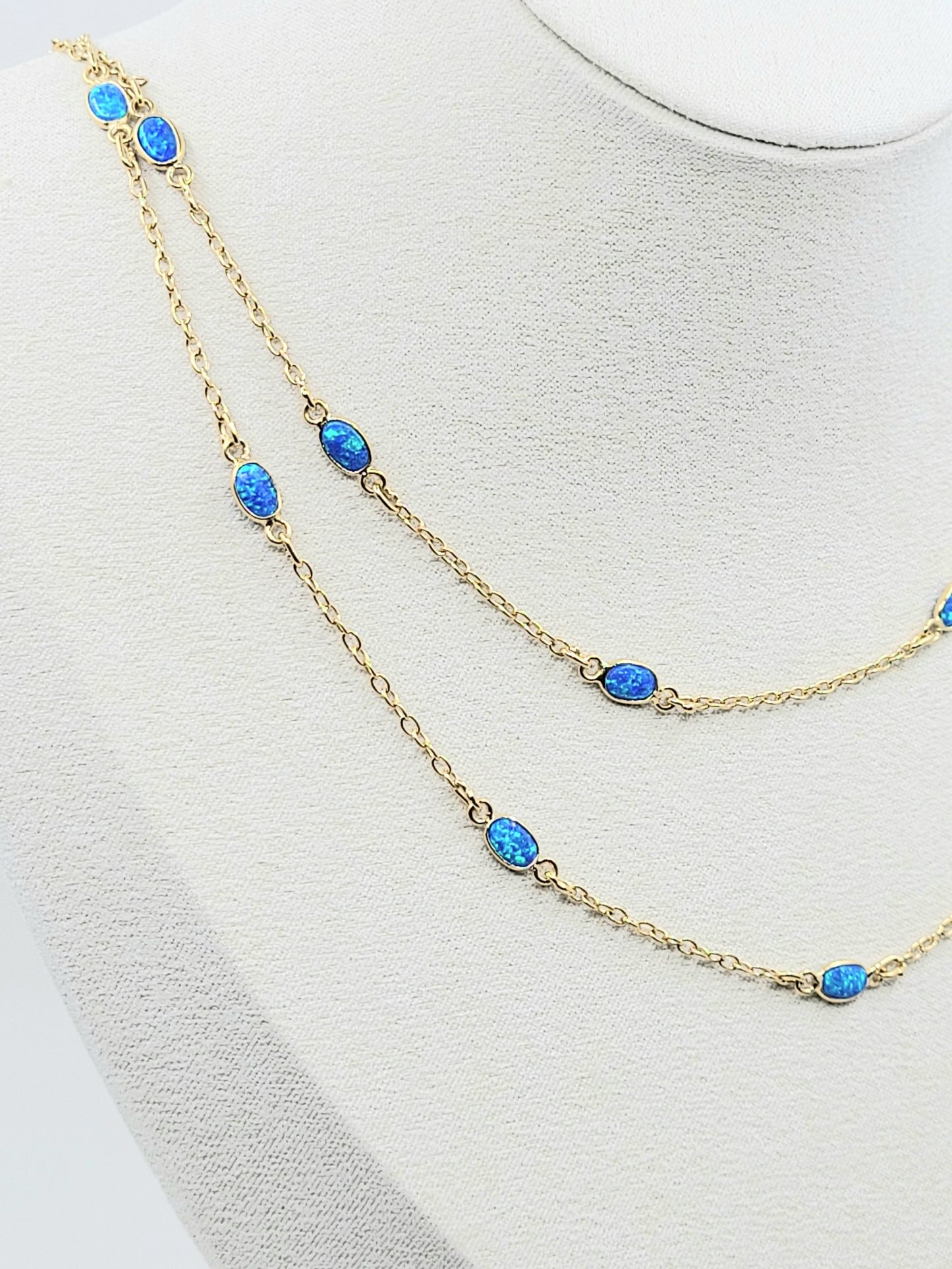 Charming Long Blue Opal Oval Necklace