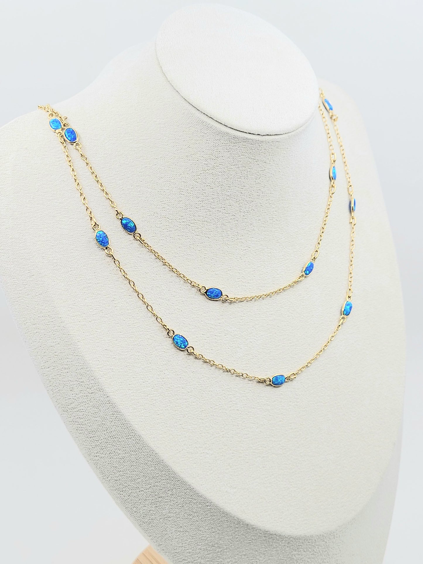 Charming Long Blue Opal Oval Necklace