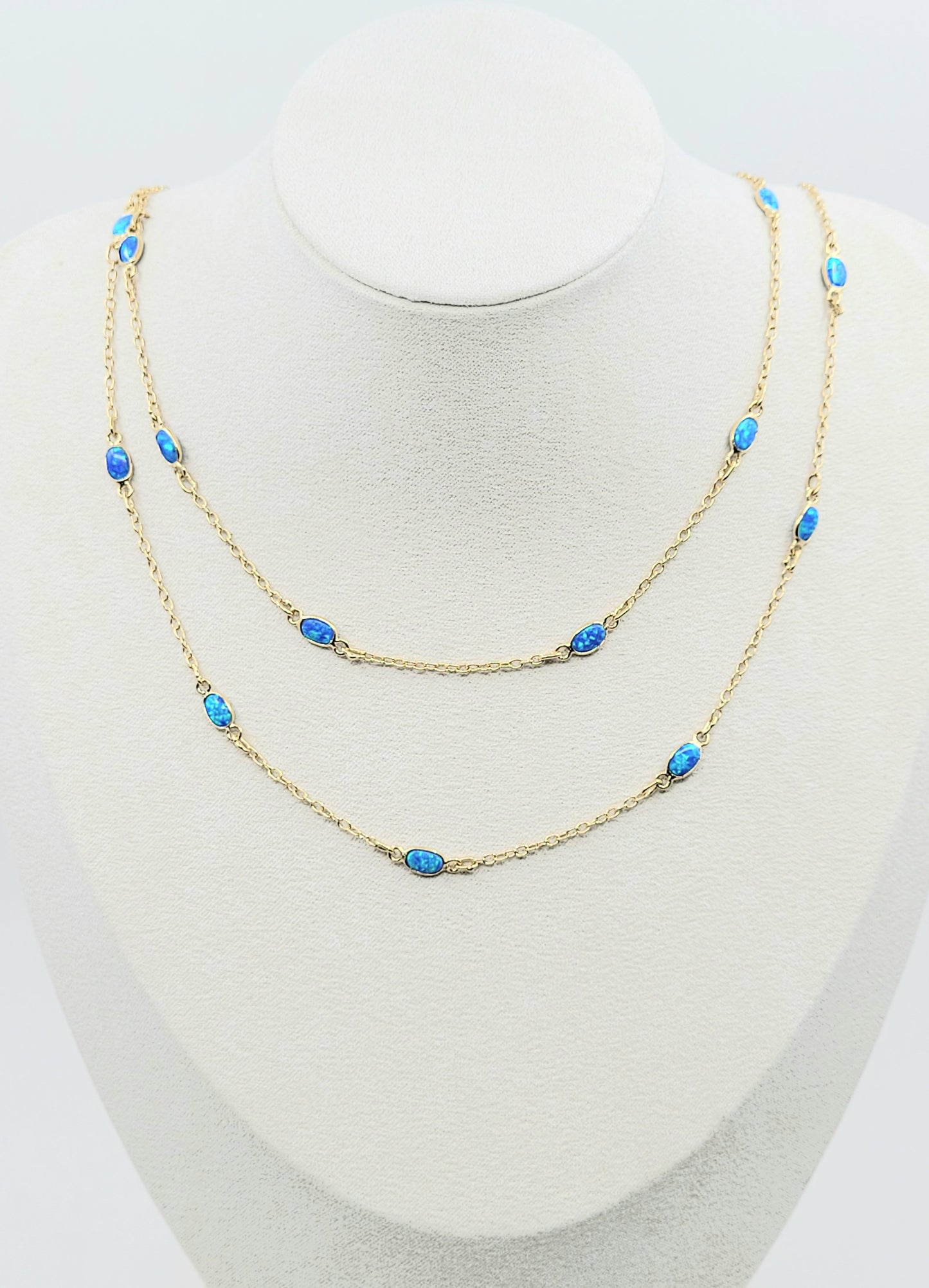 Charming Long Blue Opal Oval Necklace