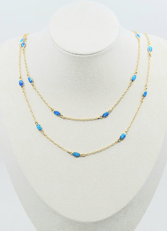 Charming Long Blue Opal Oval Necklace