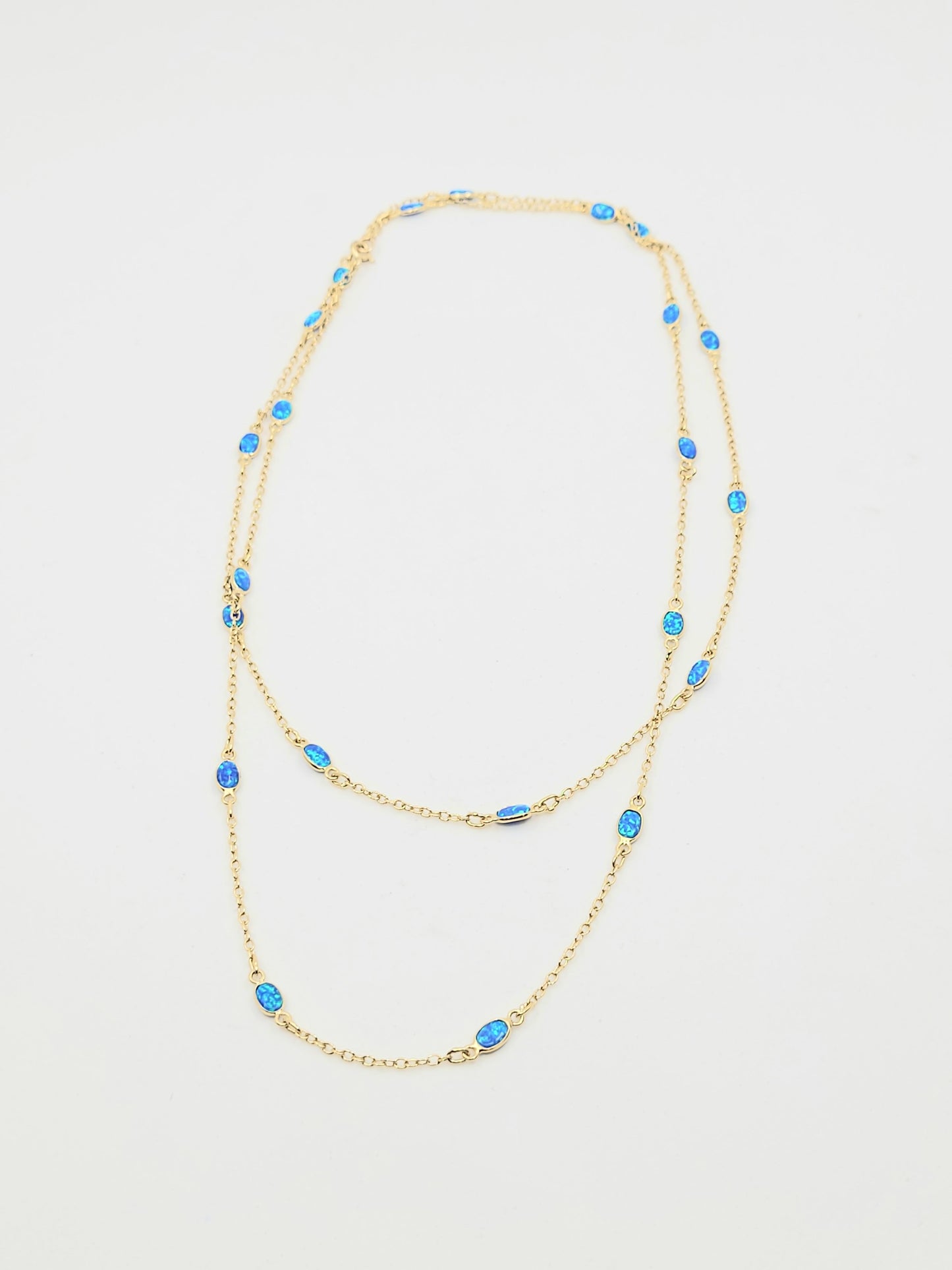 Charming Long Blue Opal Oval Necklace