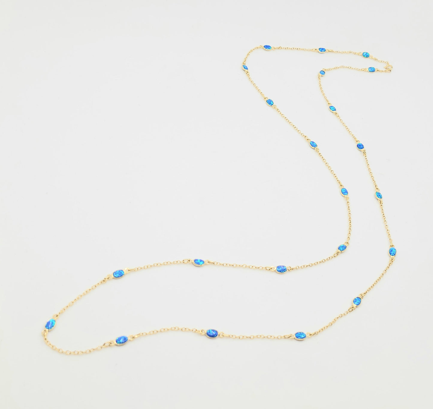 Charming Long Blue Opal Oval Necklace