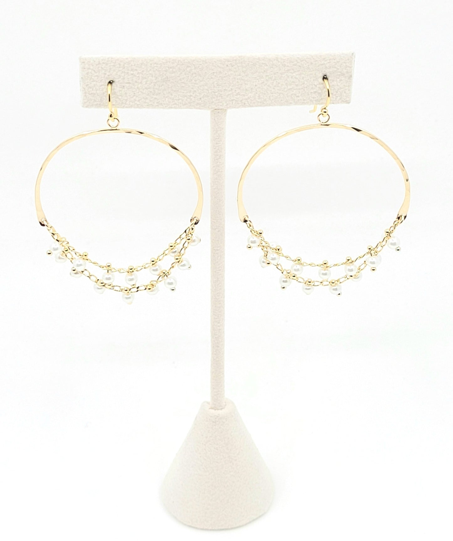 Pearl Hoop Chain Earrings