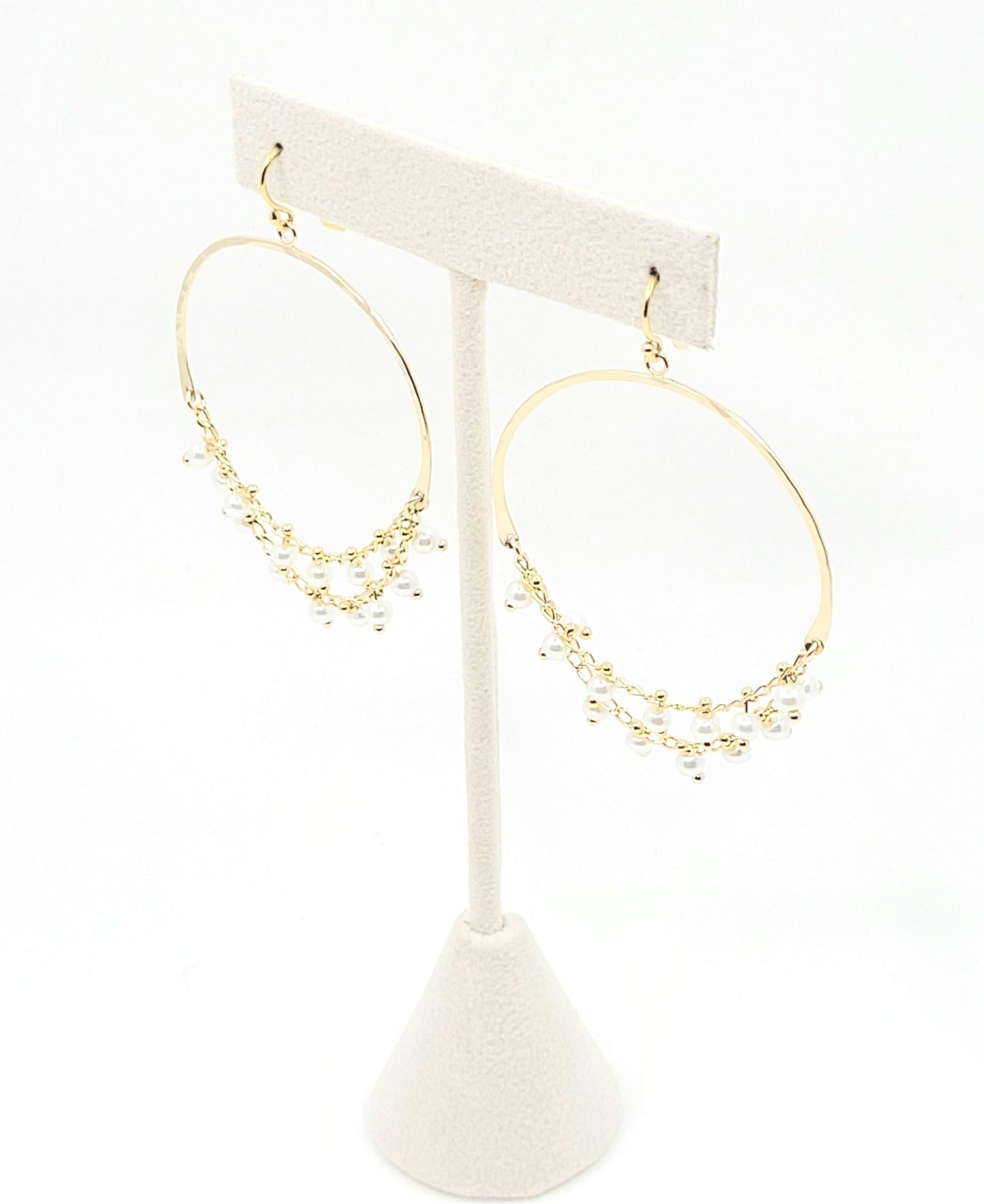 Pearl Hoop Chain Earrings