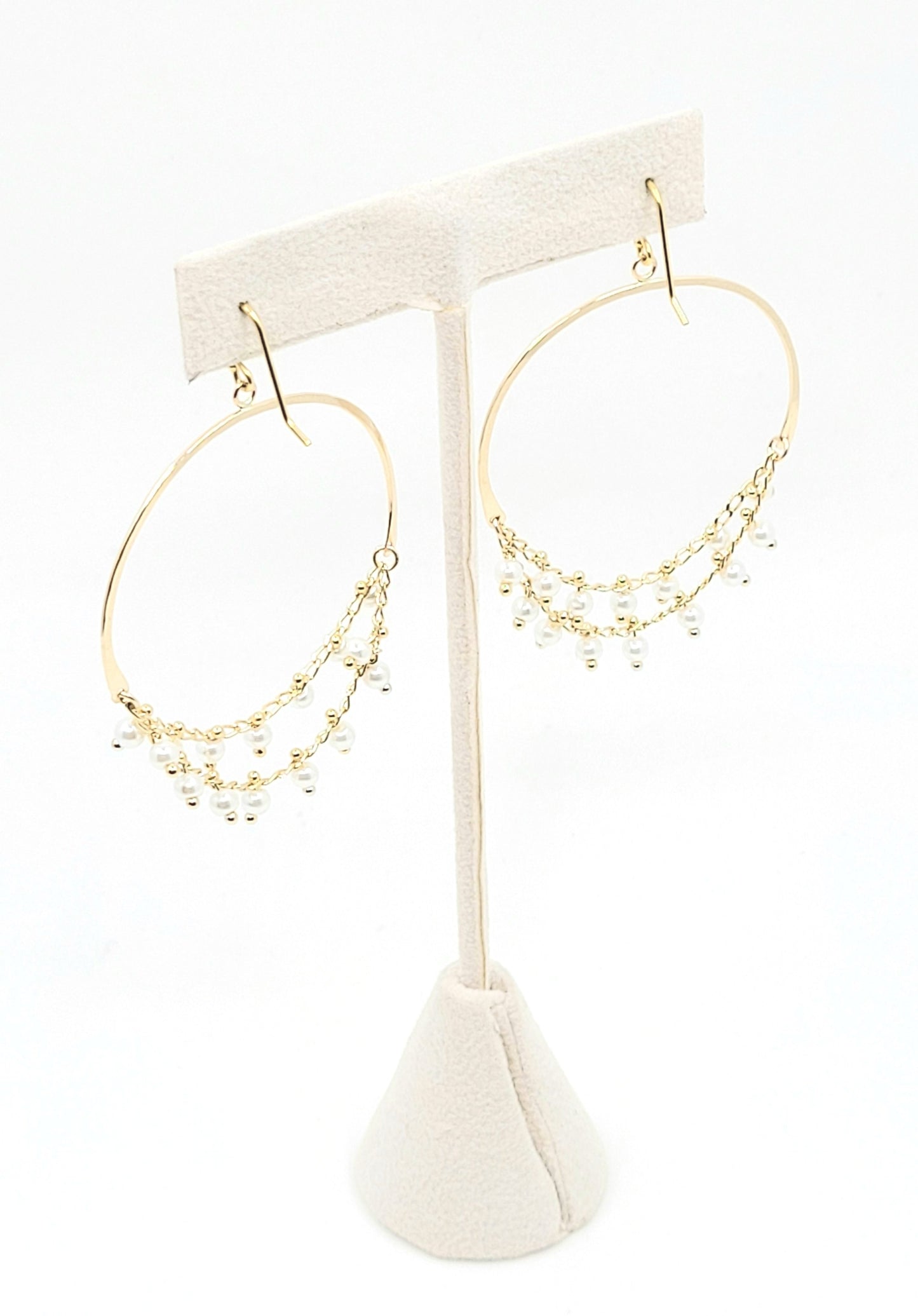 Pearl Hoop Chain Earrings