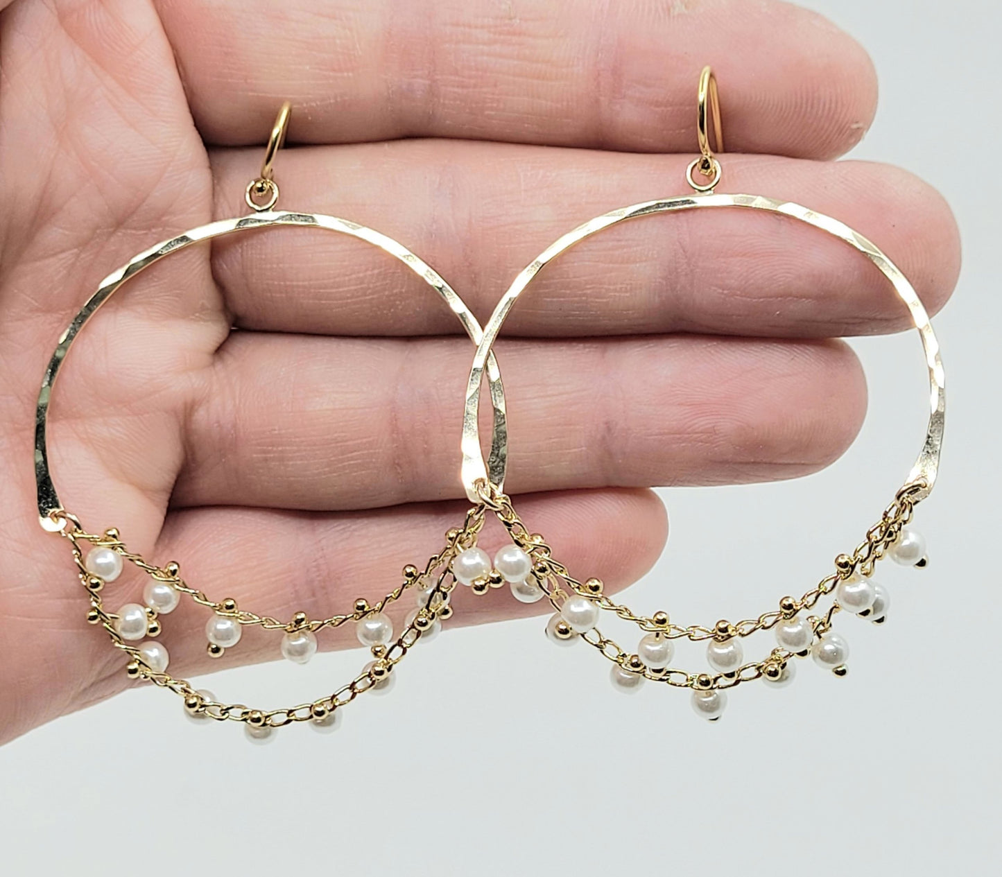 Pearl Hoop Chain Earrings