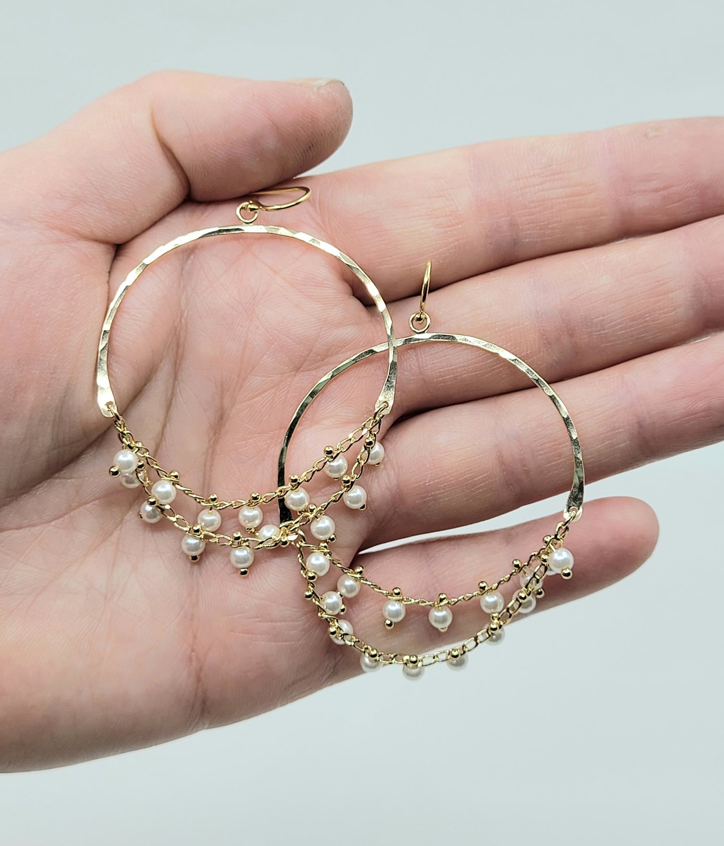 Pearl Hoop Chain Earrings