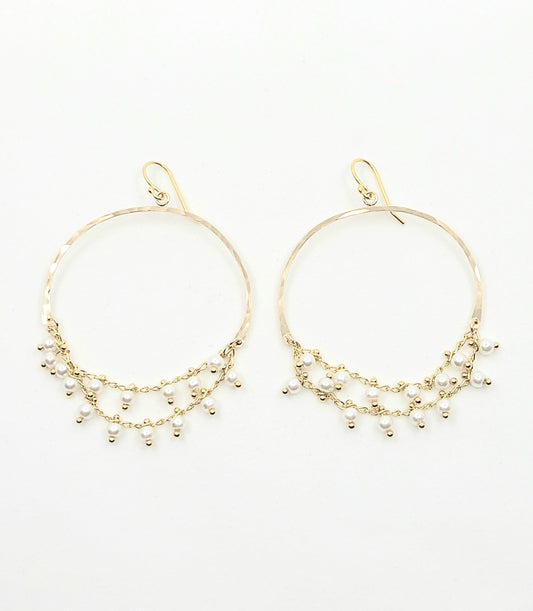 Pearl Hoop Chain Earrings