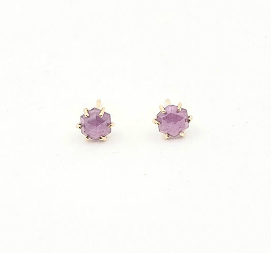 Pink Sapphire Hexagon Studs-LE32GF