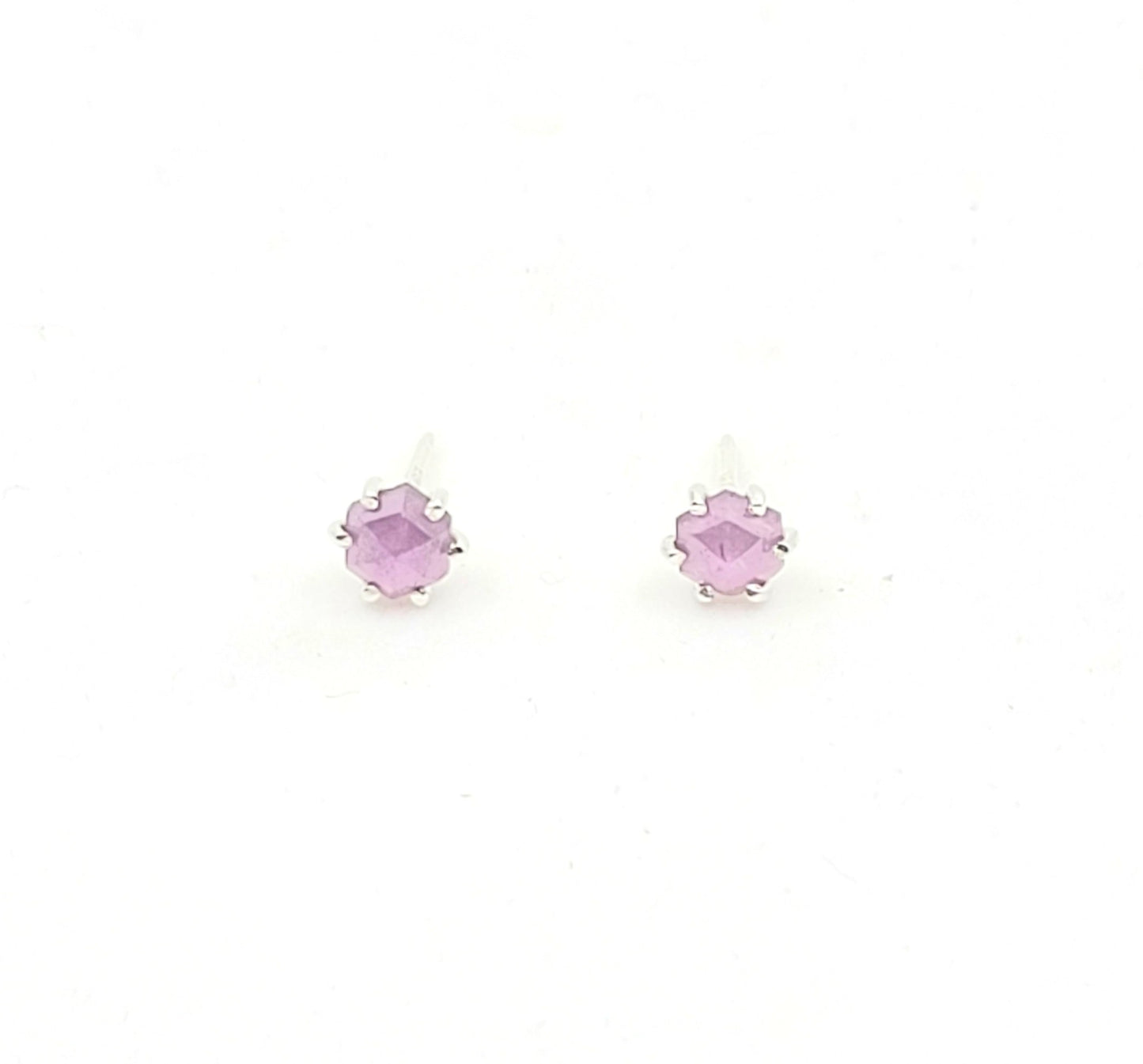 Pink Sapphire Hexagon Studs-LE32GF
