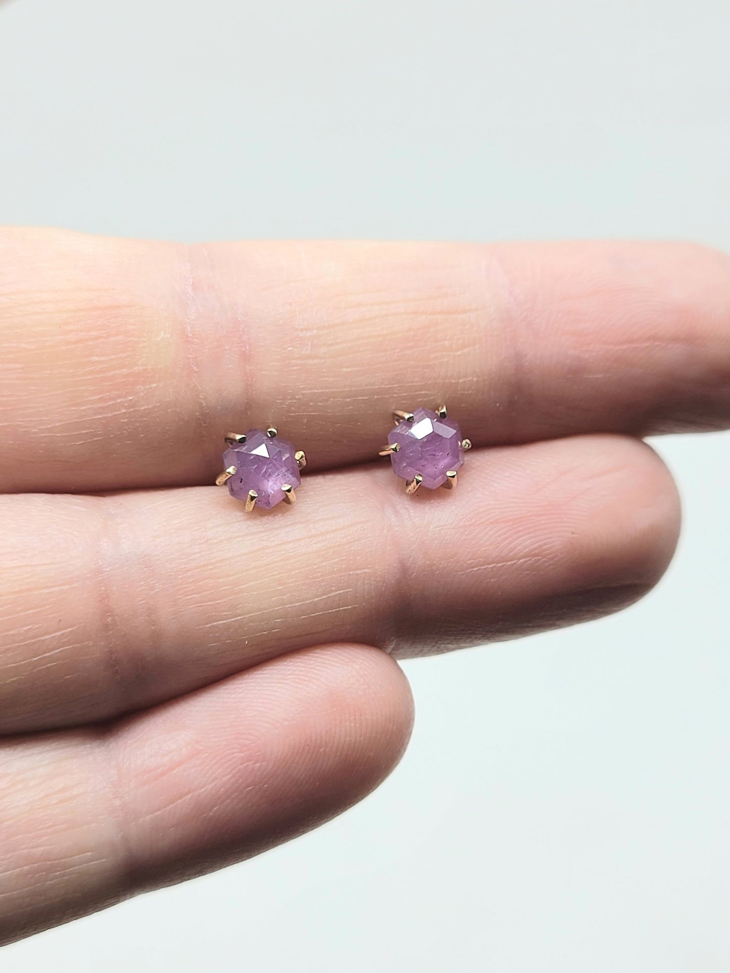 Pink Sapphire Hexagon Studs-LE32GF