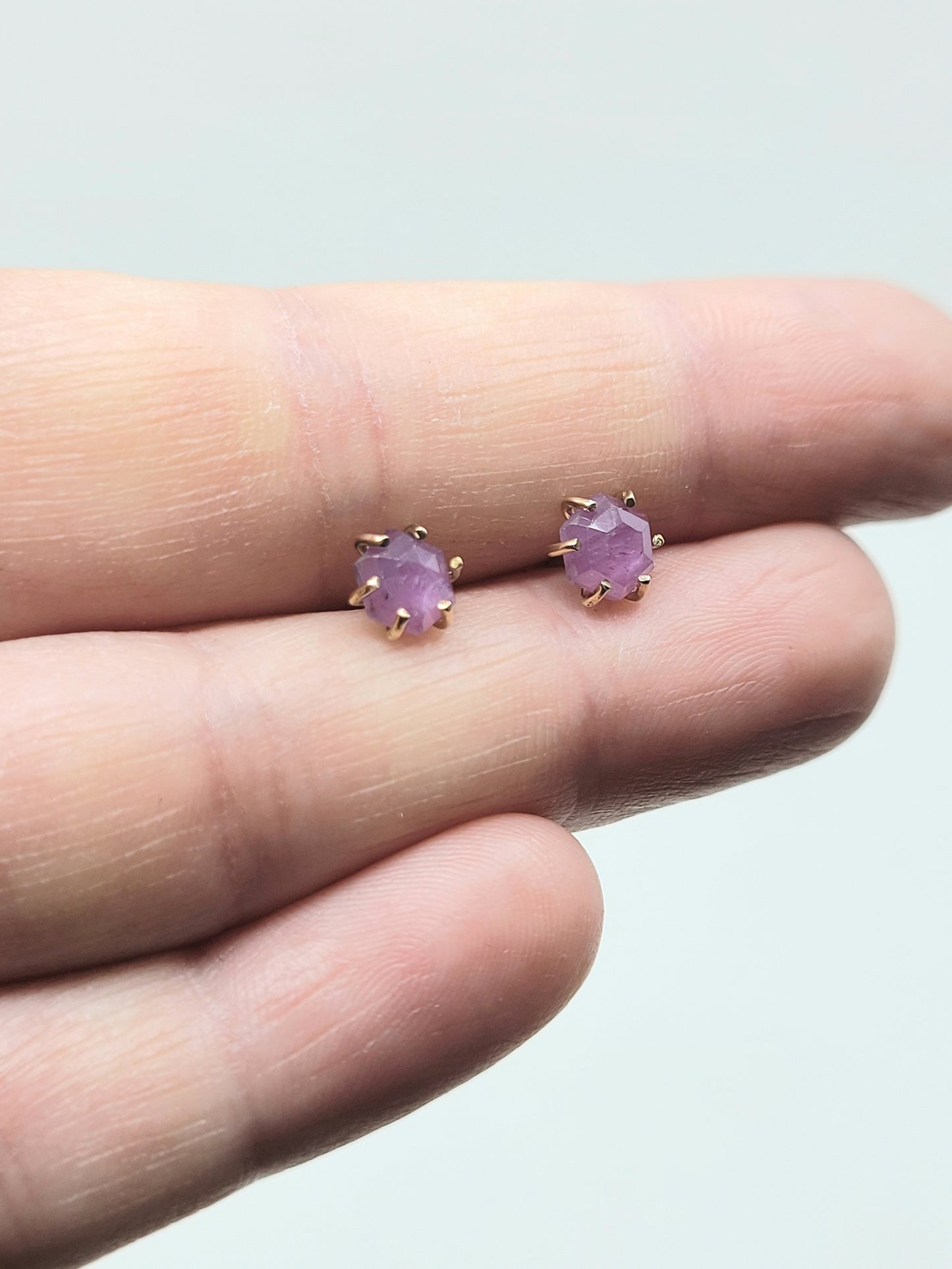 Pink Sapphire Hexagon Studs-LE32GF