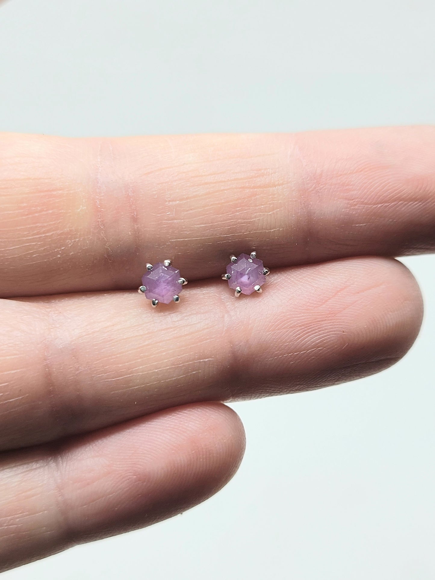Pink Sapphire Hexagon Studs-LE32GF