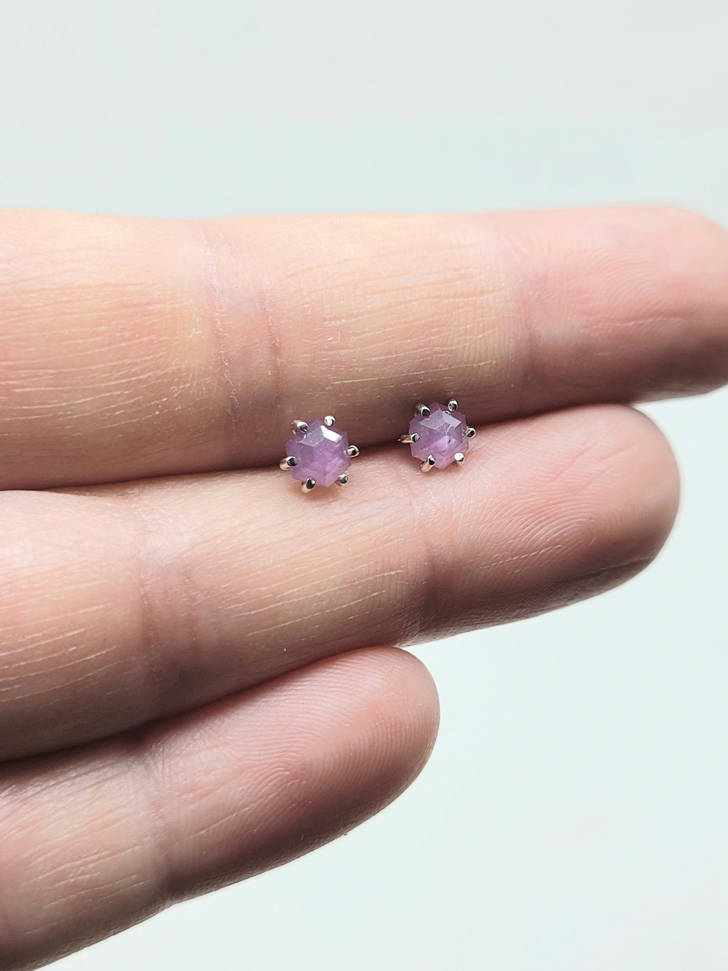Pink Sapphire Hexagon Studs-LE32GF