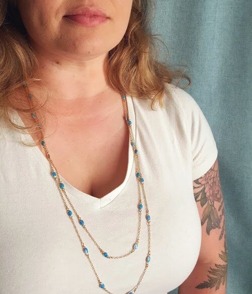 Charming Long Blue Opal Oval Necklace