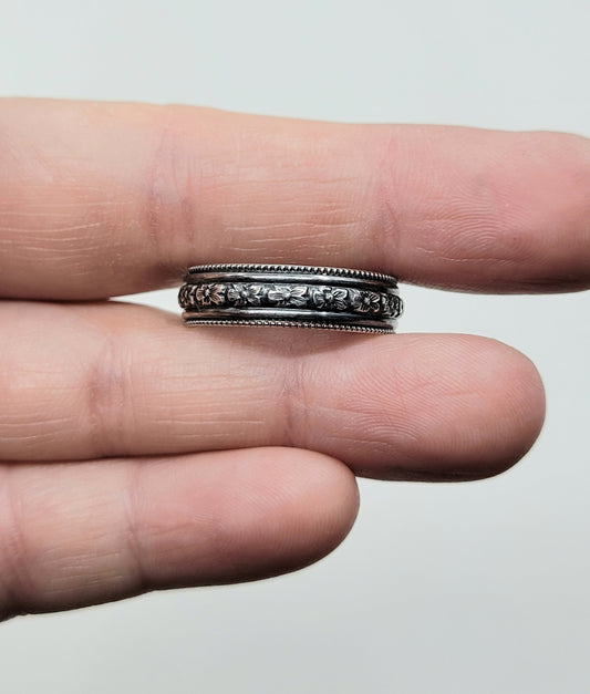 Flowers & Lines Patterned Ring Band-R9-13