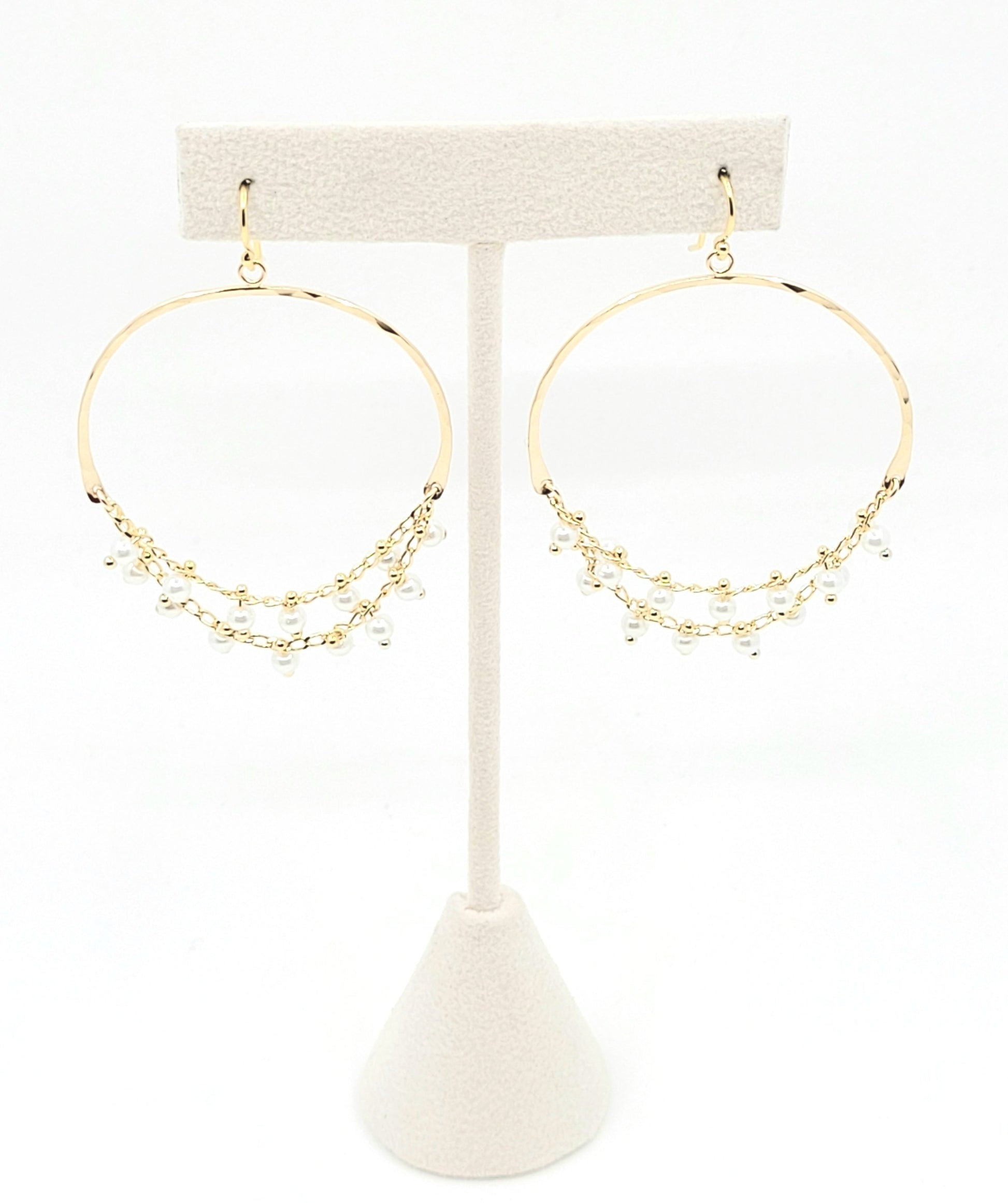 Pearl Hoop Chain Earrings