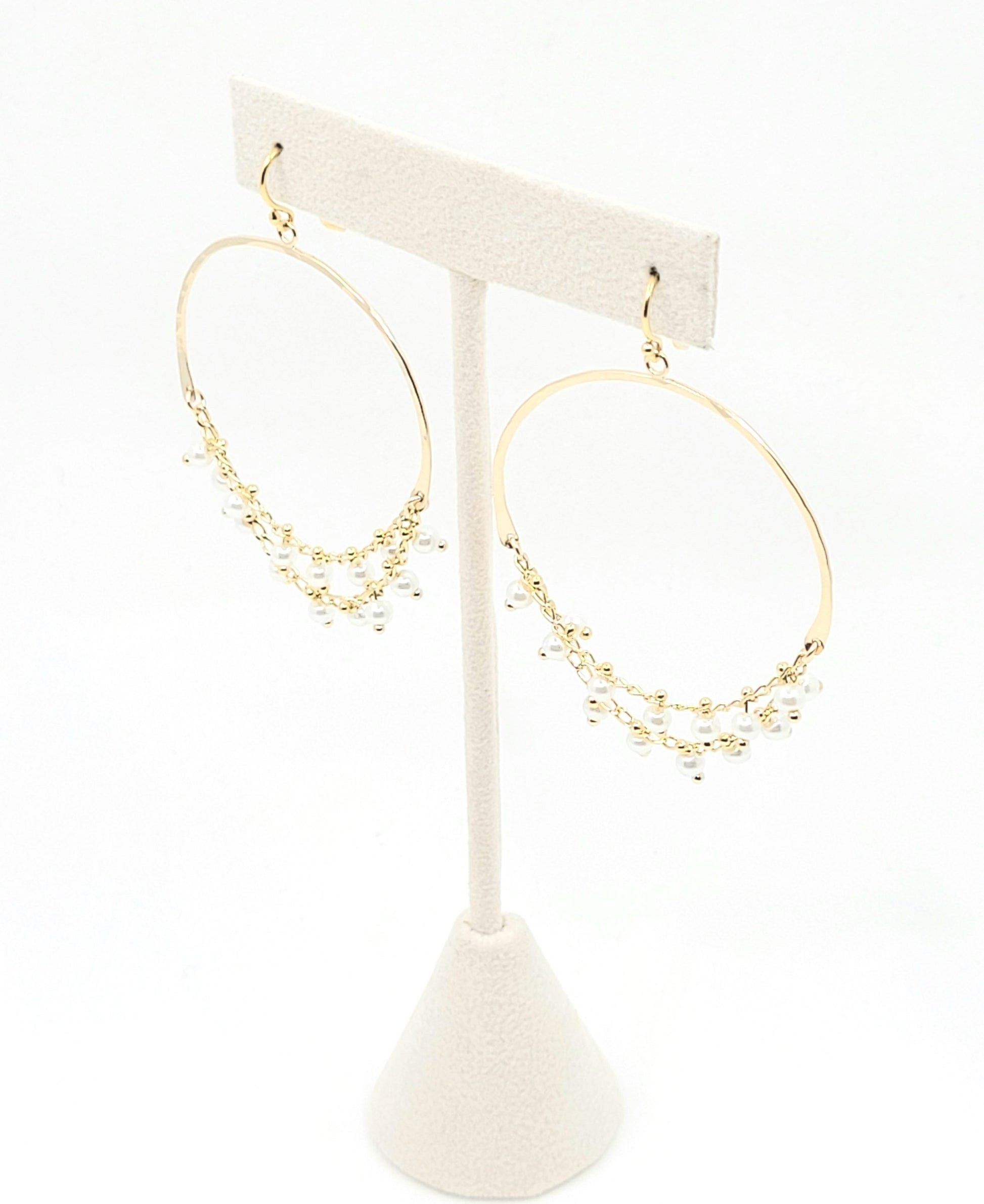 Pearl Hoop Chain Earrings