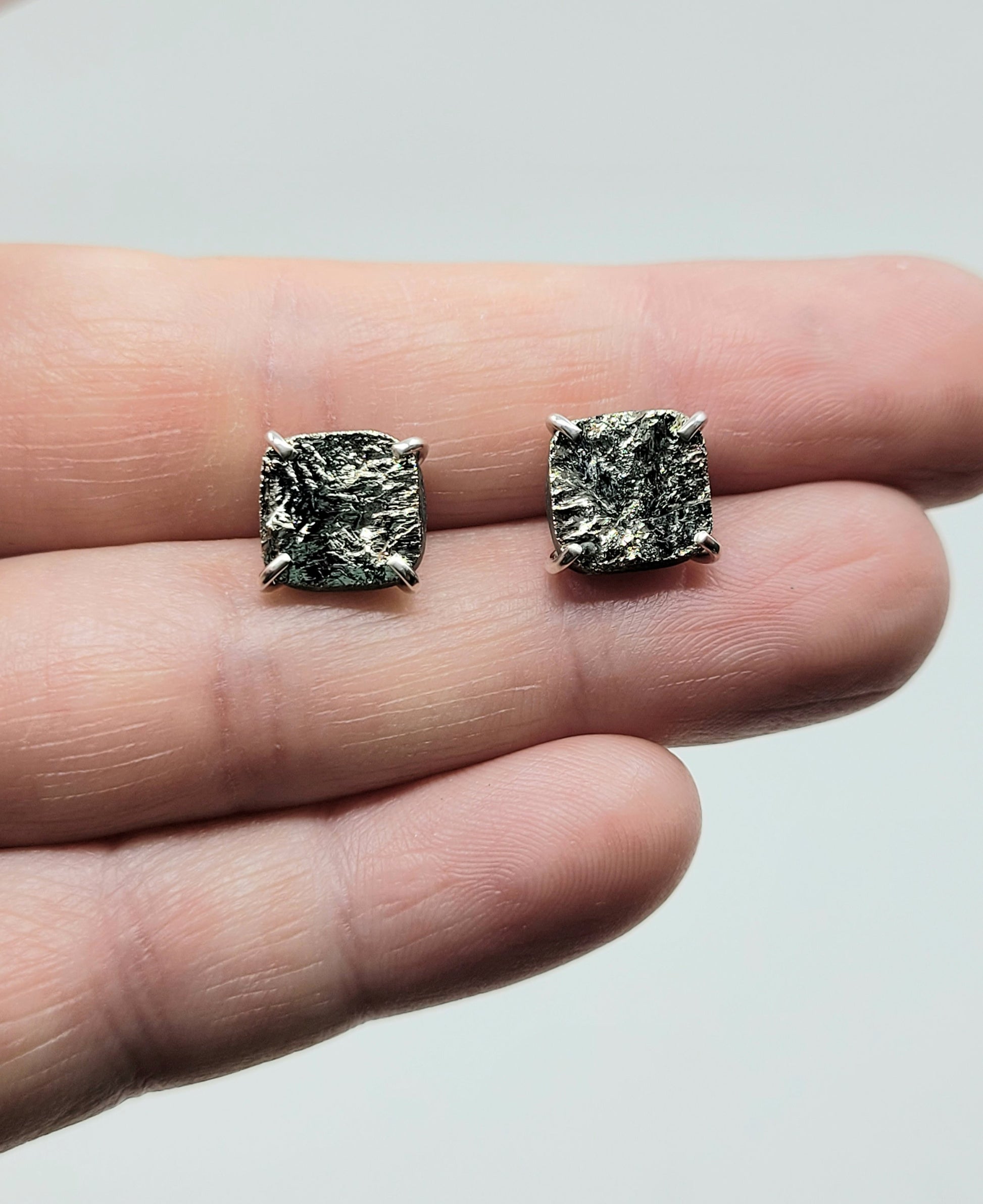 Mini Pyrite Square Studs