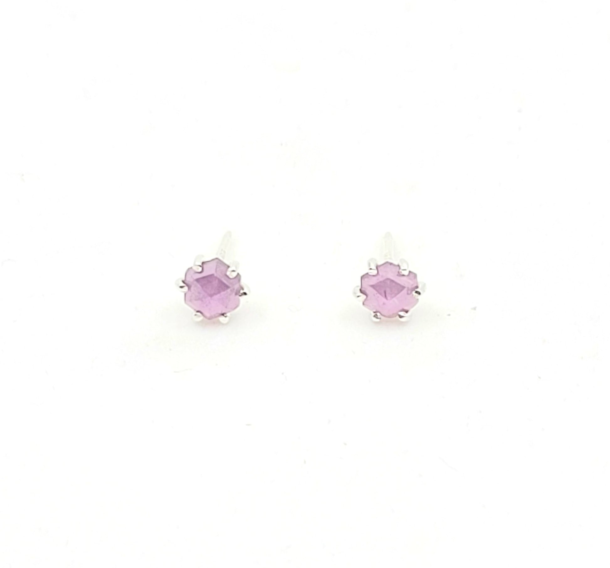 Pink Sapphire Hexagon Studs-LE32GF